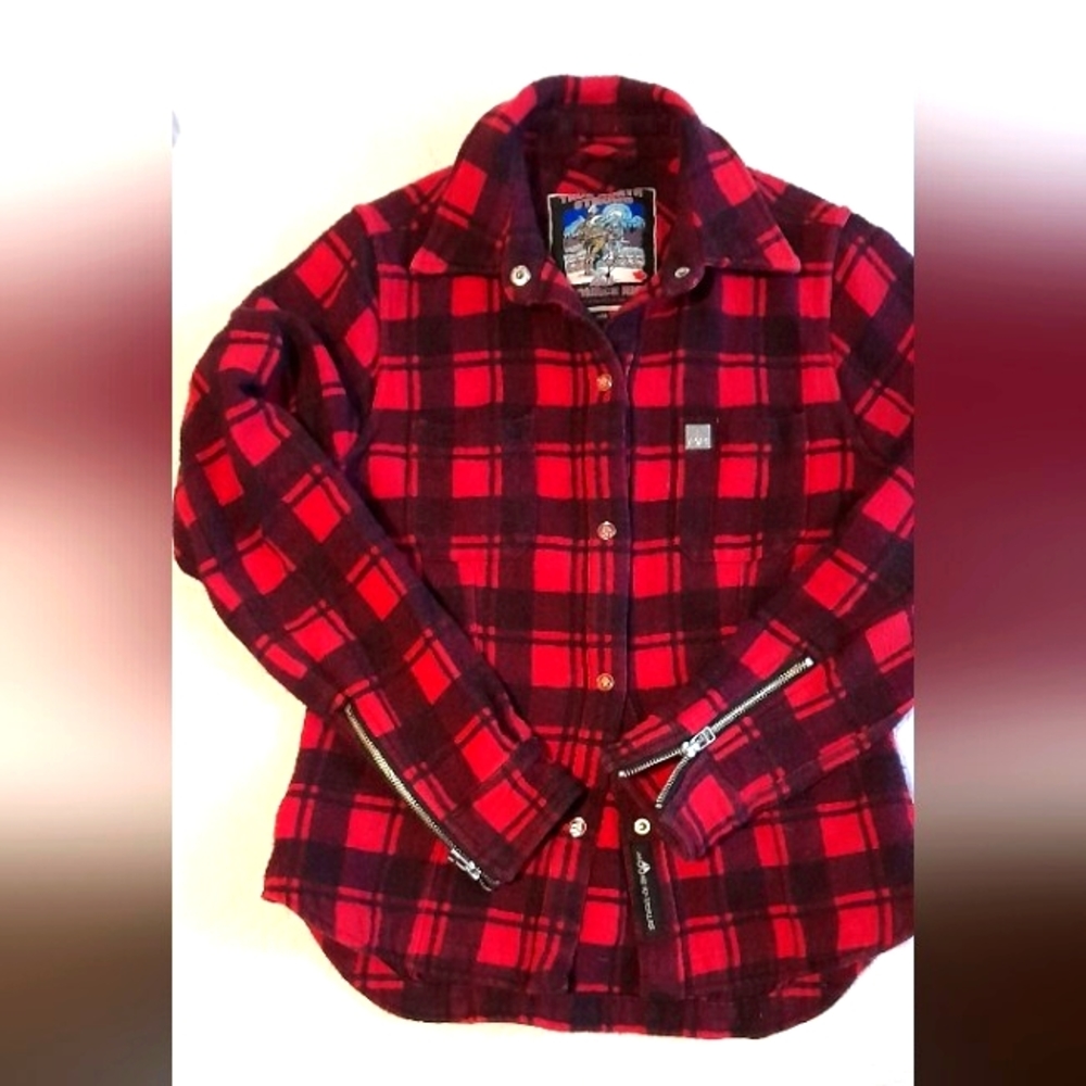 Moose Knuckles flannel shirt, size M, red and black
